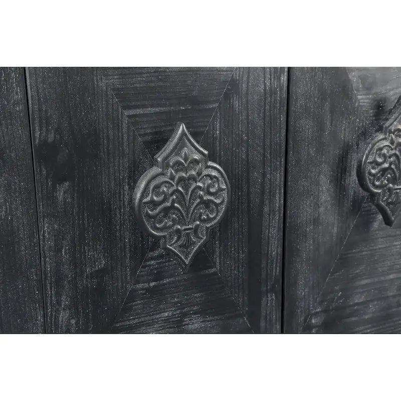 Antique Four-Door Cabinet with Carved Handles