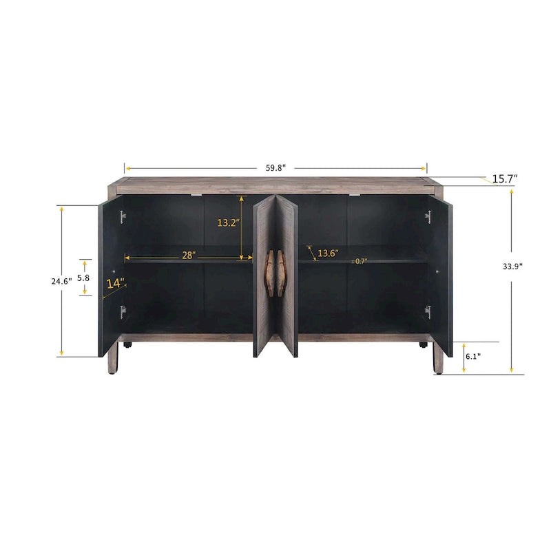 Antique Four-Door Cabinet with Carved Handles