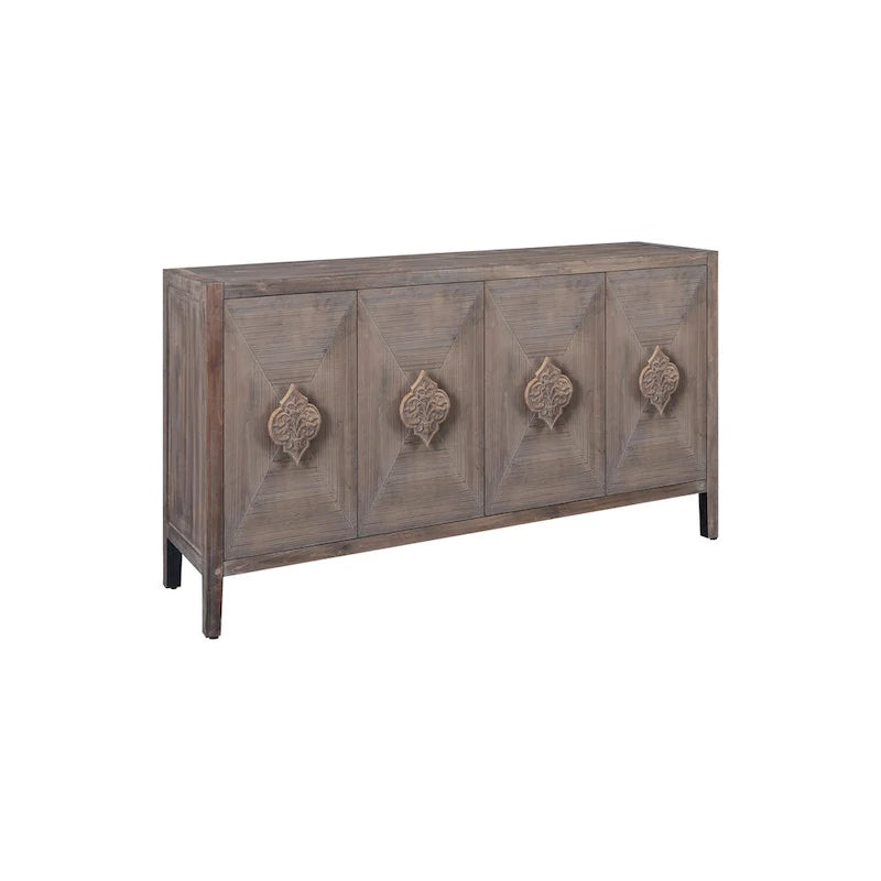 Antique Four-Door Cabinet with Carved Handles