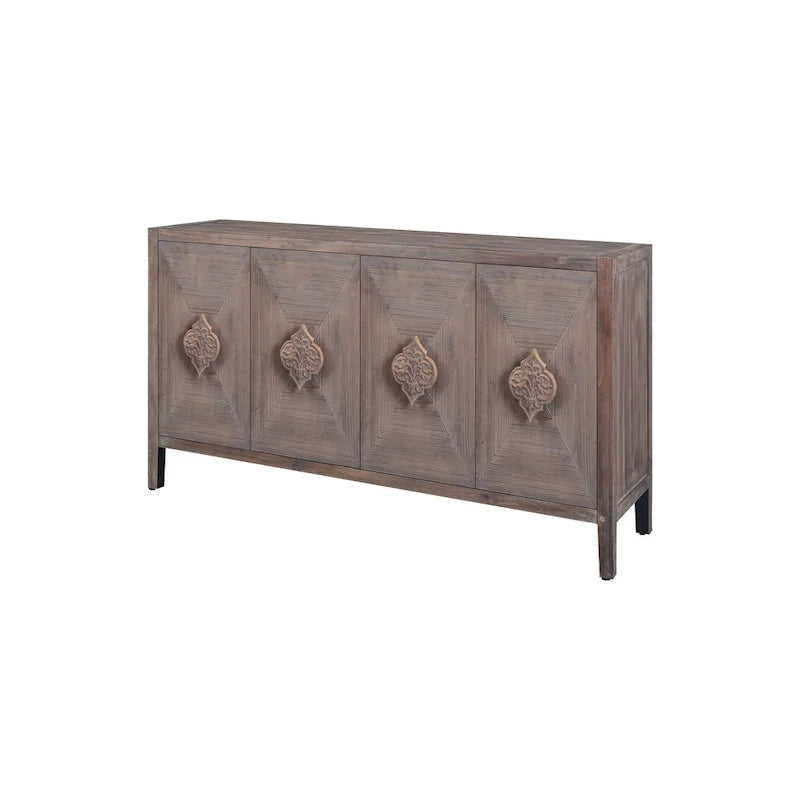 Antique Four-Door Cabinet with Carved Handles