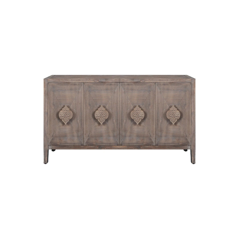 Antique Four-Door Cabinet with Carved Handles