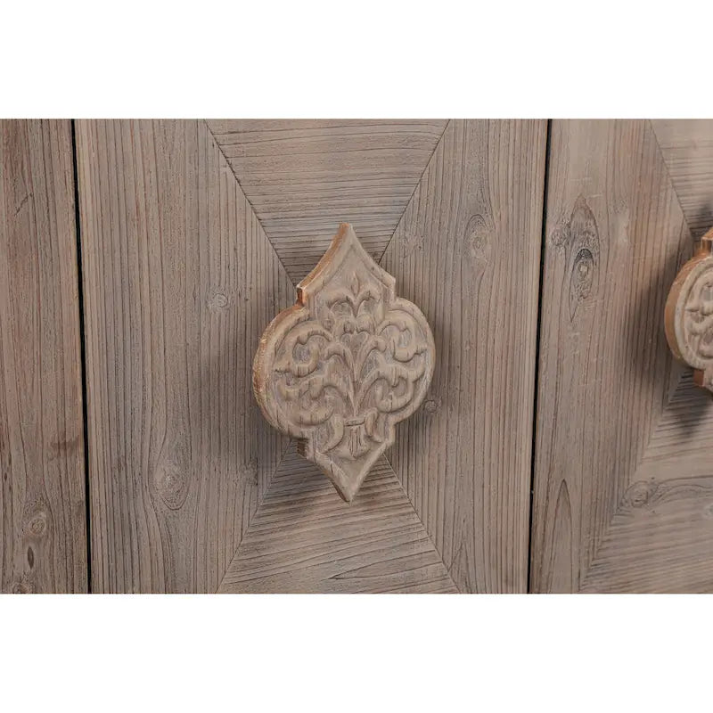 Antique Four-Door Cabinet with Carved Handles