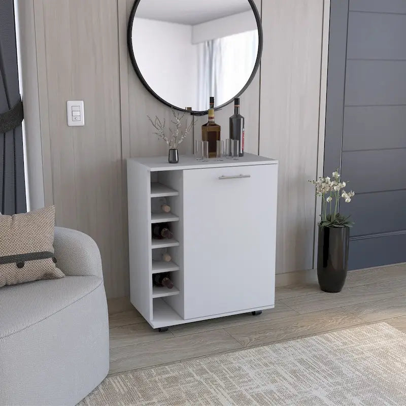 Rolling Bar Cart with Wine Storage and Cabinet Shelf