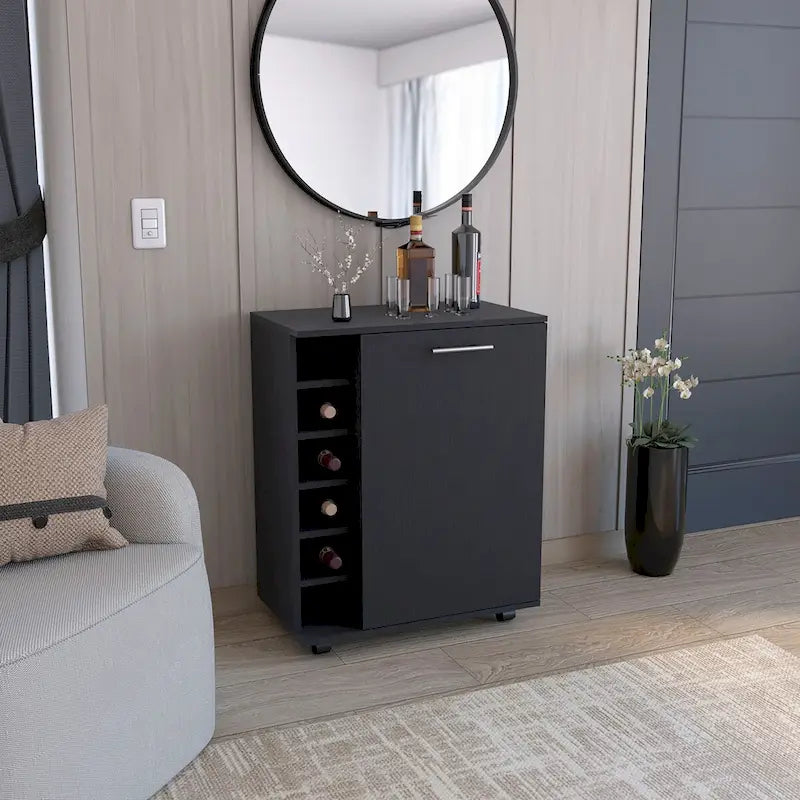Rolling Bar Cart with Wine Storage and Cabinet Shelf