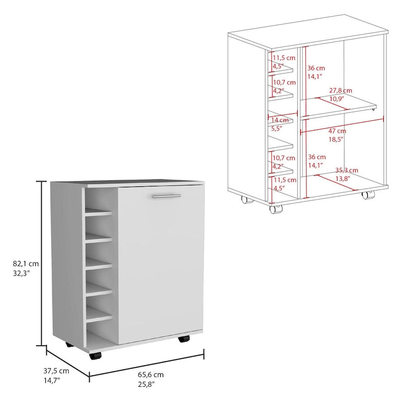 Rolling Bar Cart with Wine Storage and Cabinet Shelf