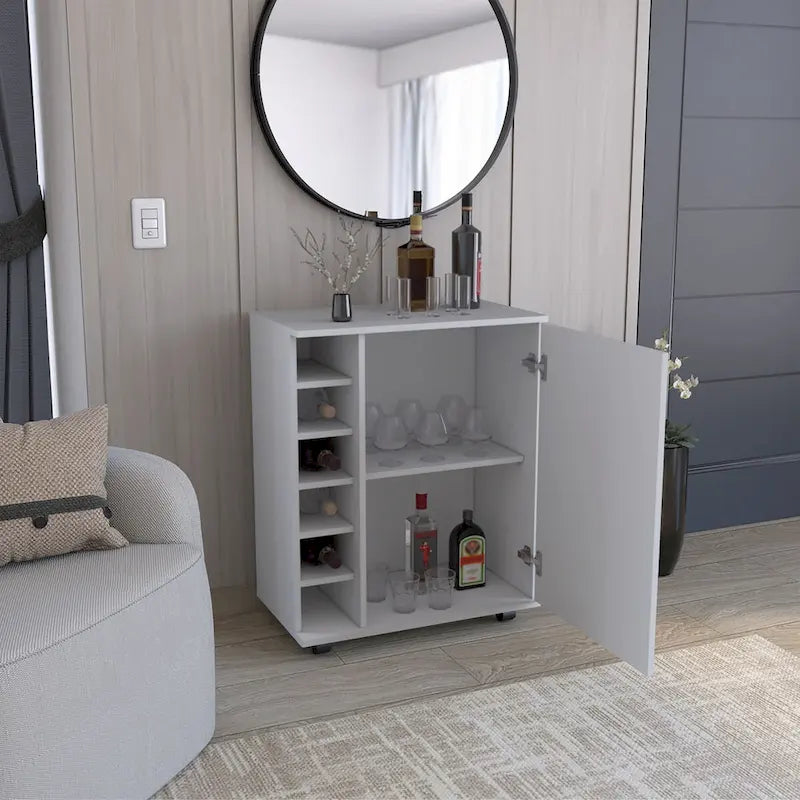 Rolling Bar Cart with Wine Storage and Cabinet Shelf