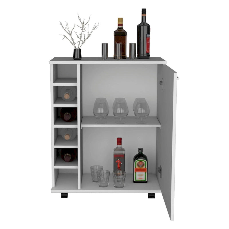 Rolling Bar Cart with Wine Storage and Cabinet Shelf