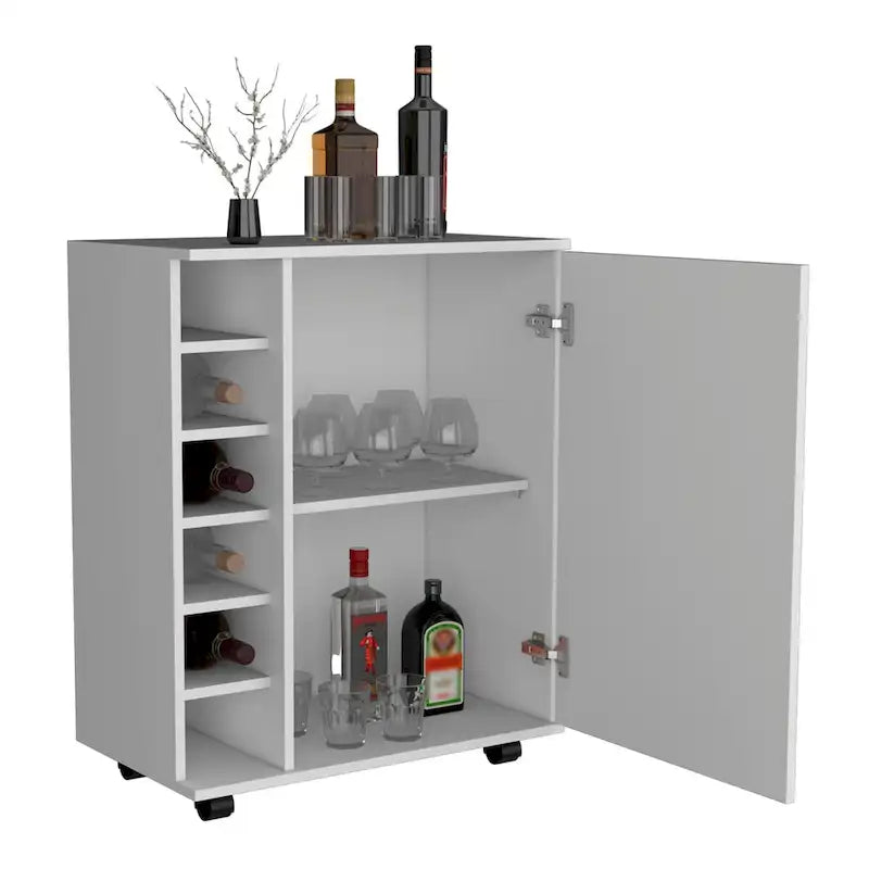 Rolling Bar Cart with Wine Storage and Cabinet Shelf