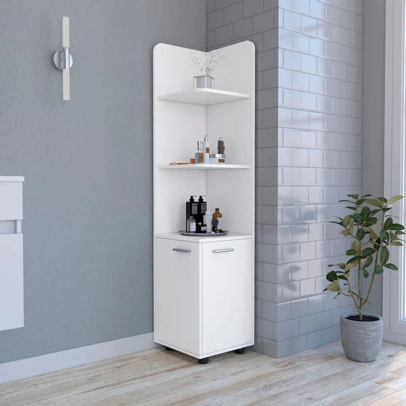 White Freestanding Storage Cabinet with 1 Drawer & 3 Shelves