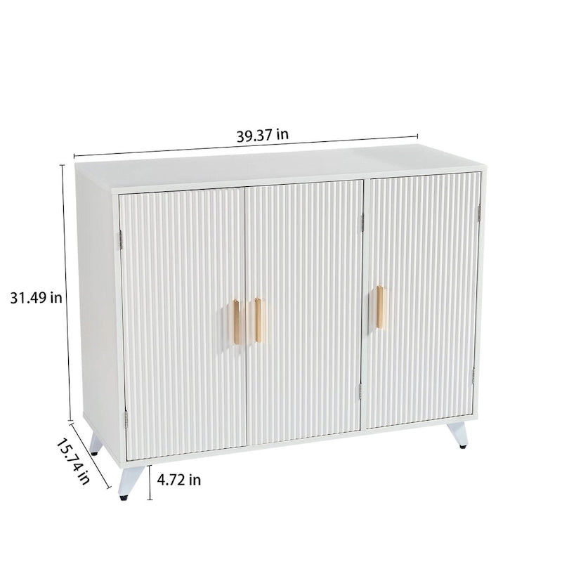 Wavy Textured Bamboo Door Sideboard with Adjustable Shelf and Gold Handle