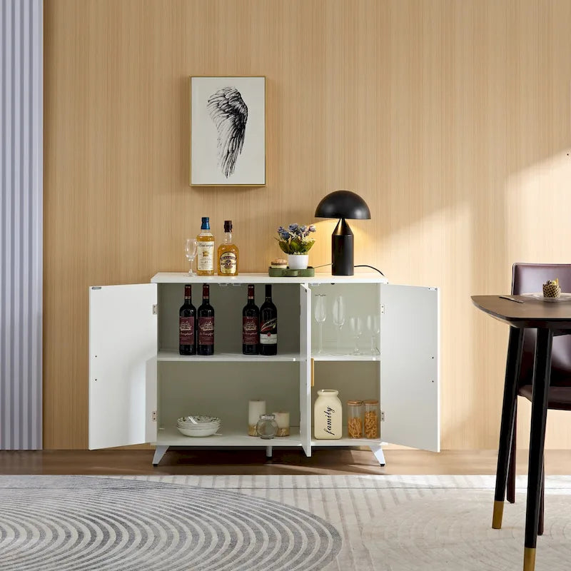 Wavy Textured Bamboo Door Sideboard with Adjustable Shelf and Gold Handle