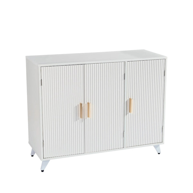 Wavy Textured Bamboo Door Sideboard with Adjustable Shelf and Gold Handle