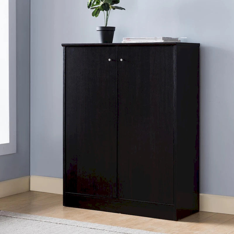 2-Door Shoe Cabinet with 5 Shelves and Metal Knob Handles