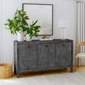 60" Woven Raffia 3-Door Sideboard with Brass Pulls & Adjustable Shelf