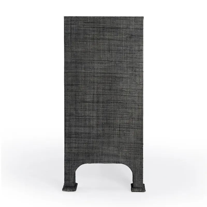 60" Woven Raffia 3-Door Sideboard with Brass Pulls & Adjustable Shelf