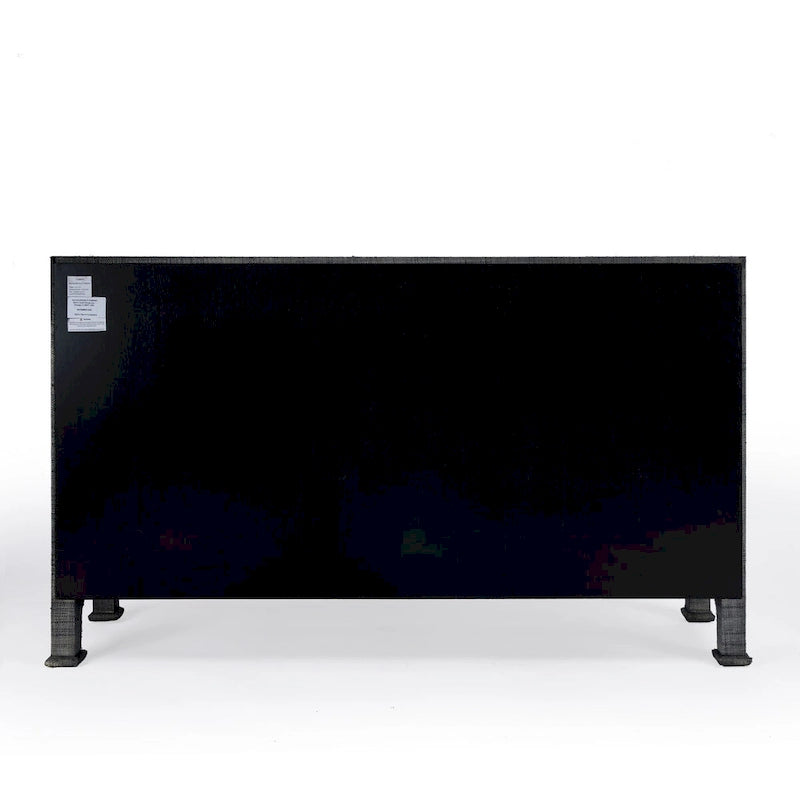60" Woven Raffia 3-Door Sideboard with Brass Pulls & Adjustable Shelf