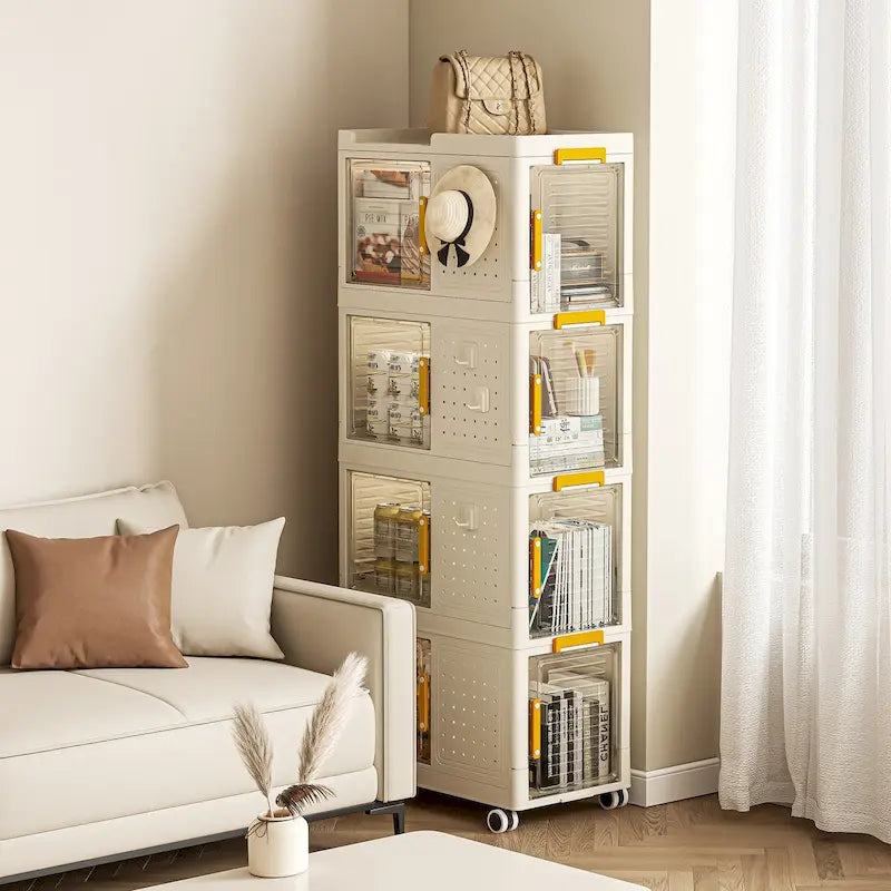 4-Tier Rolling Storage Cart with 8 Doors and Clear Panels