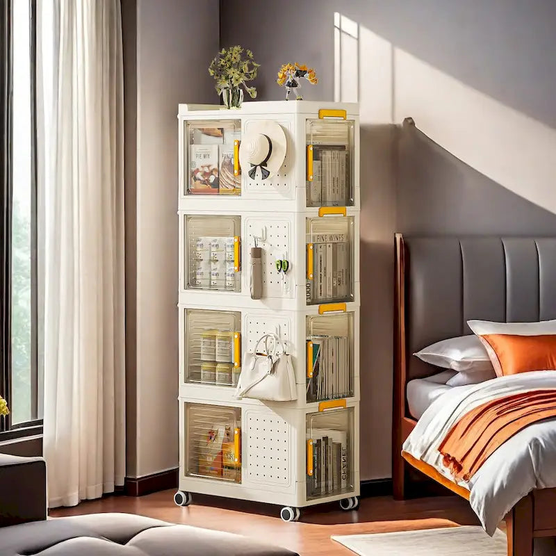 4-Tier Rolling Storage Cart with 8 Doors and Clear Panels