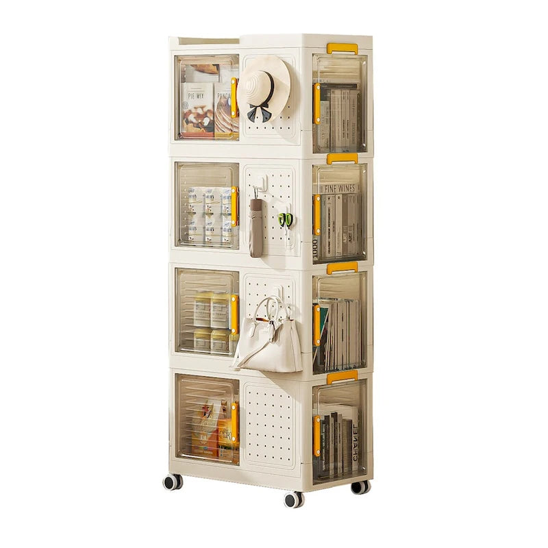 4-Tier Rolling Storage Cart with 8 Doors and Clear Panels