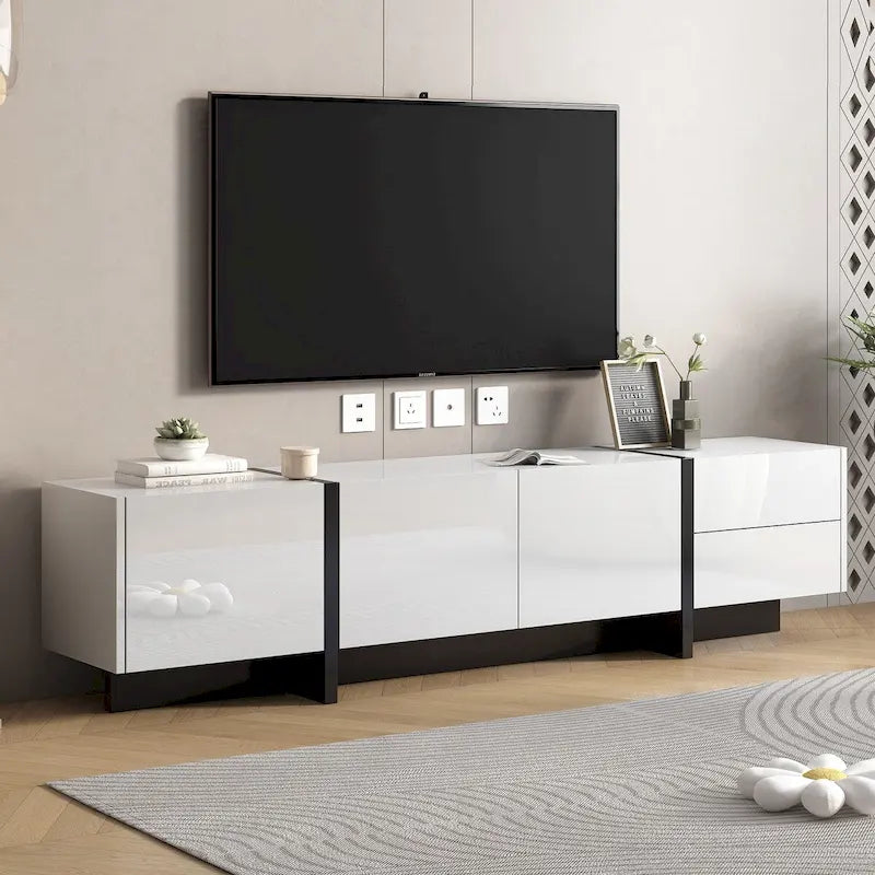 Modern TV Stand with 2 Drawers & 3 Cabinets – Fits TVs Up to 80"