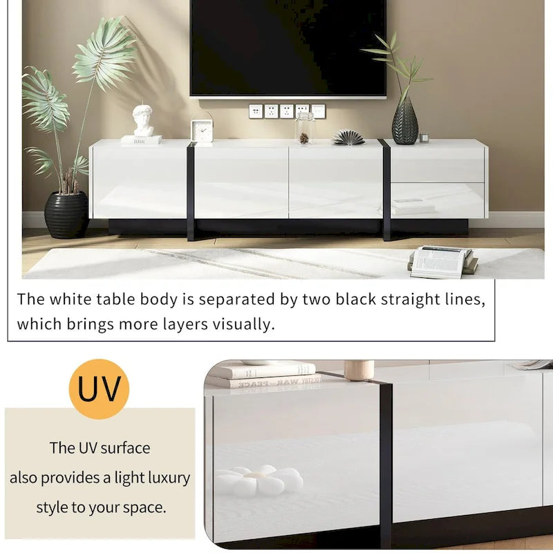 Modern TV Stand with 2 Drawers & 3 Cabinets – Fits TVs Up to 80"
