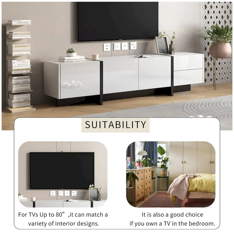 Modern TV Stand with 2 Drawers & 3 Cabinets – Fits TVs Up to 80"