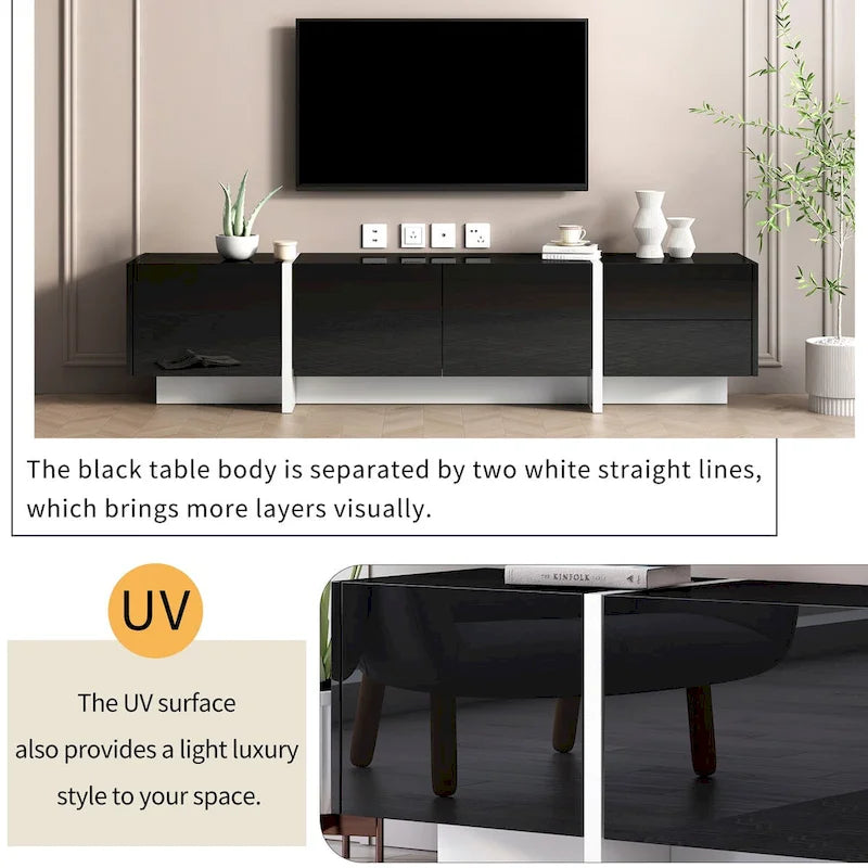 Modern TV Stand with 2 Drawers & 3 Cabinets – Fits TVs Up to 80"