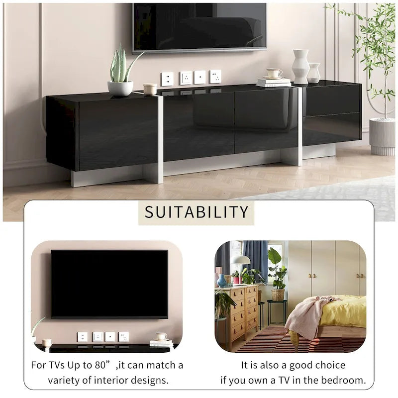 Modern TV Stand with 2 Drawers & 3 Cabinets – Fits TVs Up to 80"