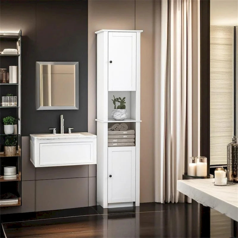 Freestanding Bathroom Storage Cabinet with 2 Doors & Open Shelves