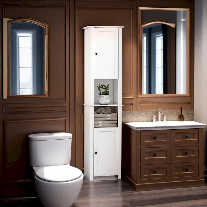 Freestanding Bathroom Storage Cabinet with 2 Doors & Open Shelves