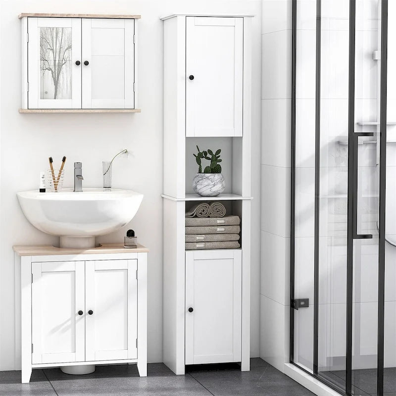 Freestanding Bathroom Storage Cabinet with 2 Doors & Open Shelves