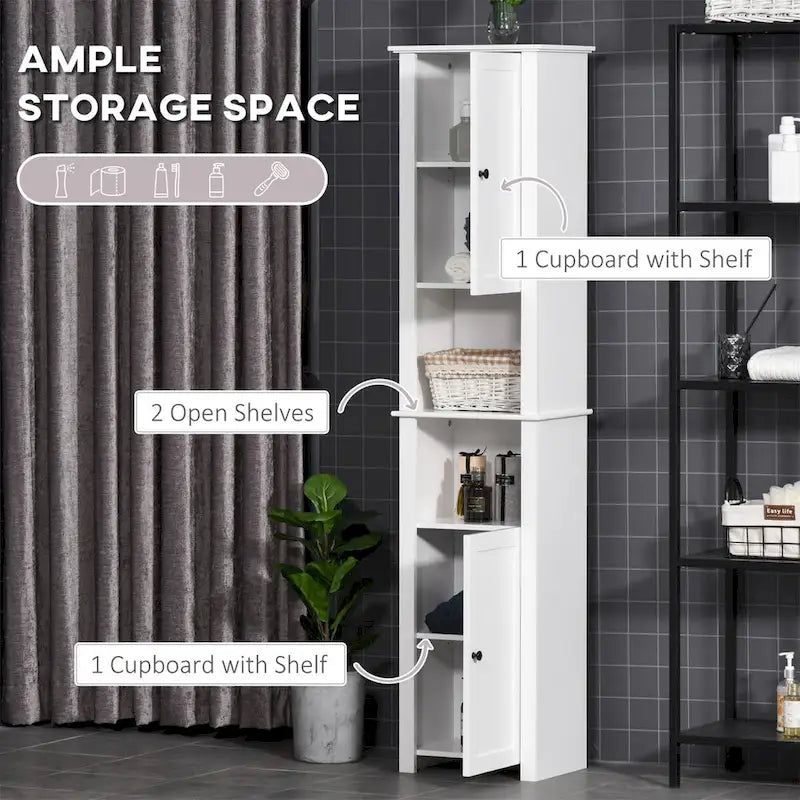 Freestanding Bathroom Storage Cabinet with 2 Doors & Open Shelves