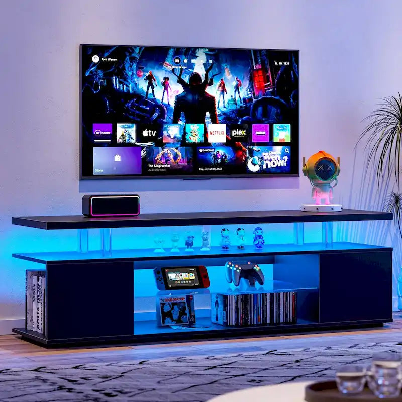 63" TV Stand Entertainment Center with Side Cabinet and Open Shelves