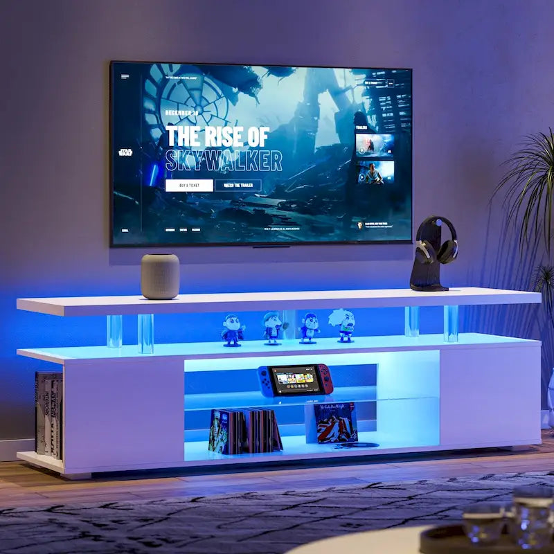 63" TV Stand Entertainment Center with Side Cabinet and Open Shelves