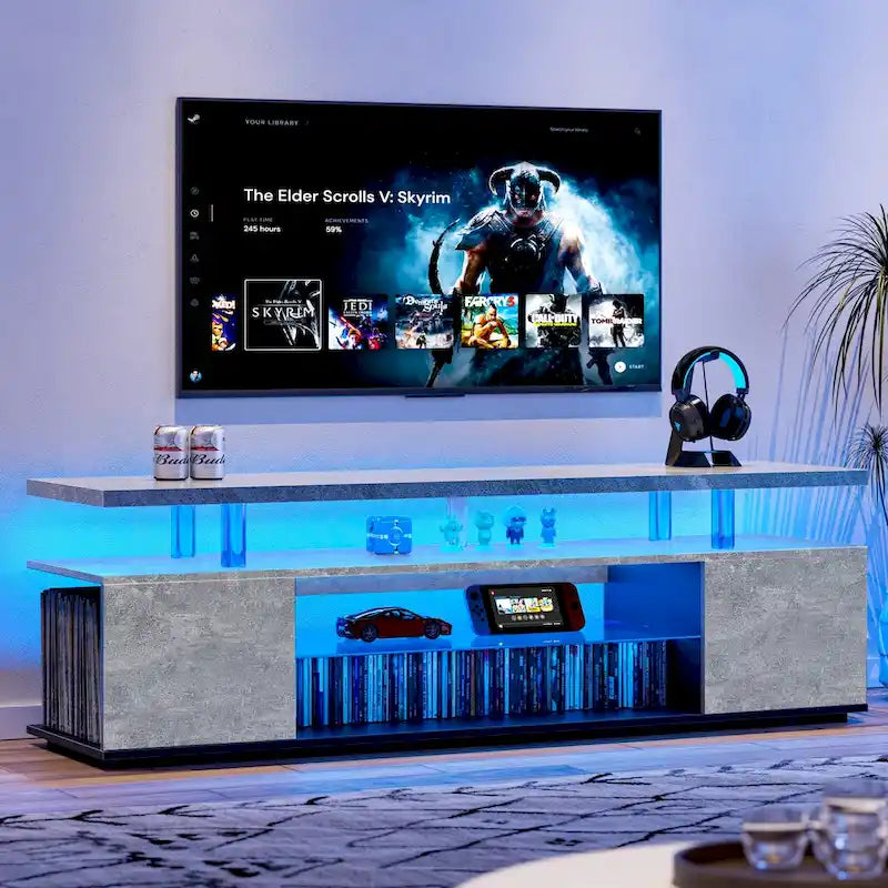63" TV Stand Entertainment Center with Side Cabinet and Open Shelves
