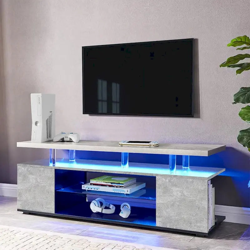 63" TV Stand Entertainment Center with Side Cabinet and Open Shelves