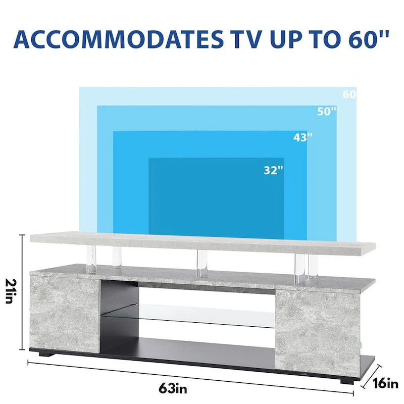 63" TV Stand Entertainment Center with Side Cabinet and Open Shelves