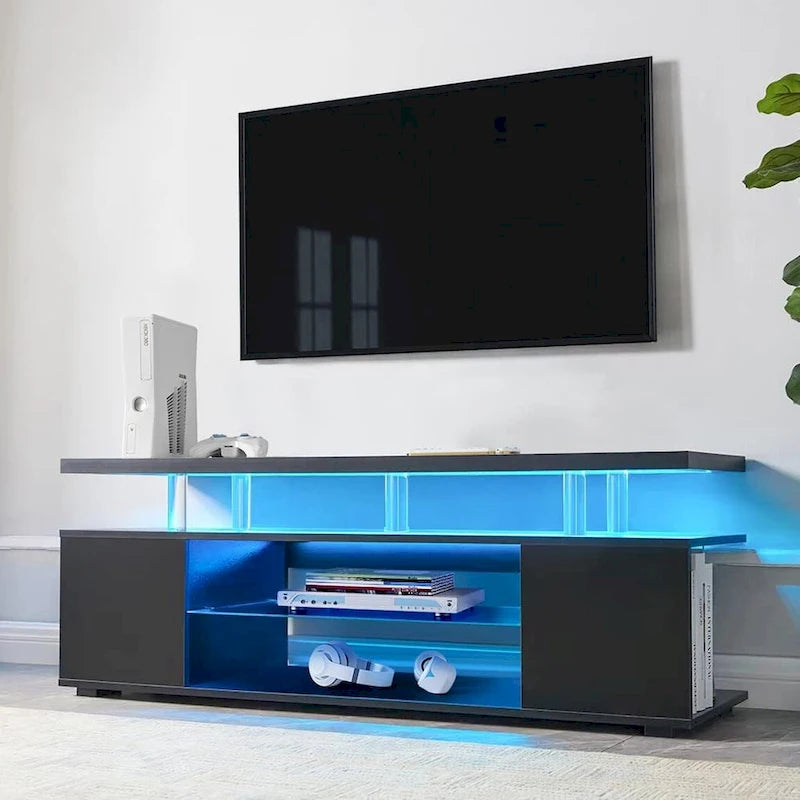 63" TV Stand Entertainment Center with Side Cabinet and Open Shelves