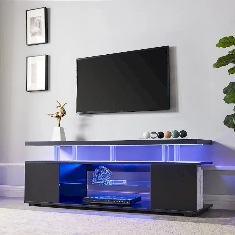 63" TV Stand Entertainment Center with Side Cabinet and Open Shelves