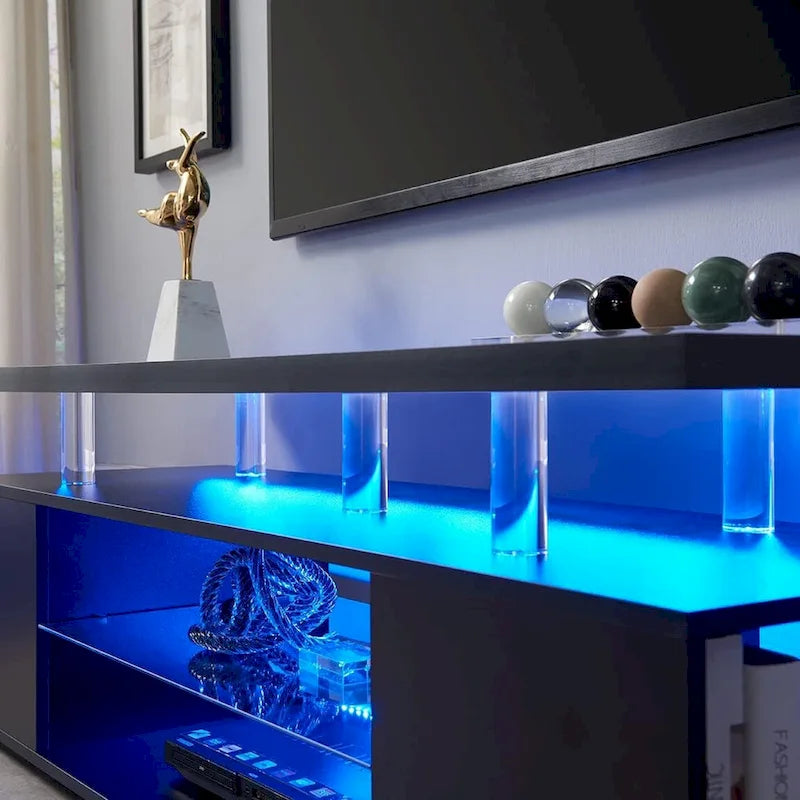 63" TV Stand Entertainment Center with Side Cabinet and Open Shelves