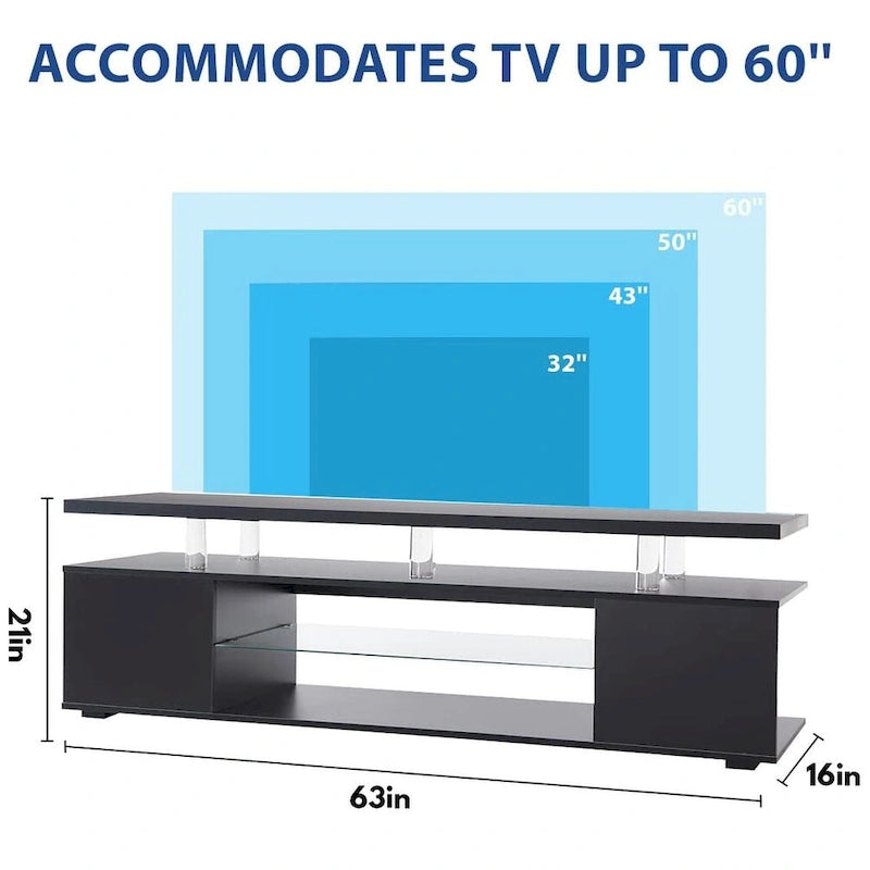 63" TV Stand Entertainment Center with Side Cabinet and Open Shelves