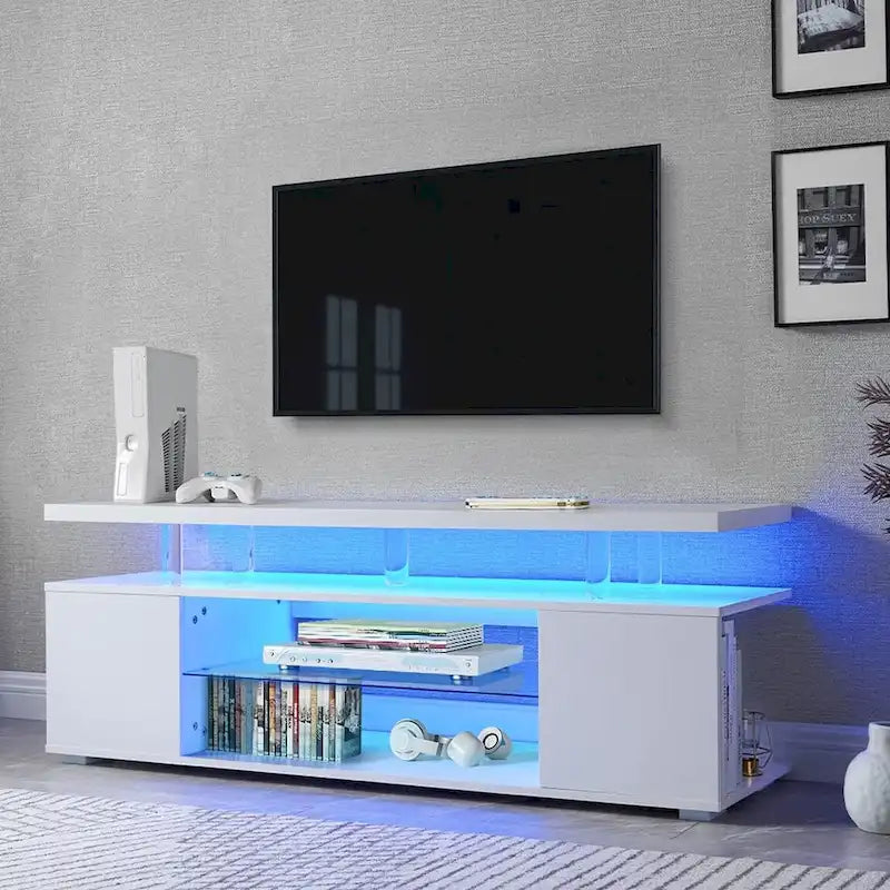 63" TV Stand Entertainment Center with Side Cabinet and Open Shelves