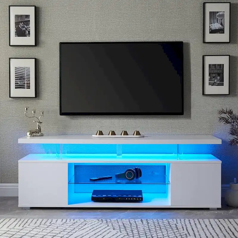 63" TV Stand Entertainment Center with Side Cabinet and Open Shelves