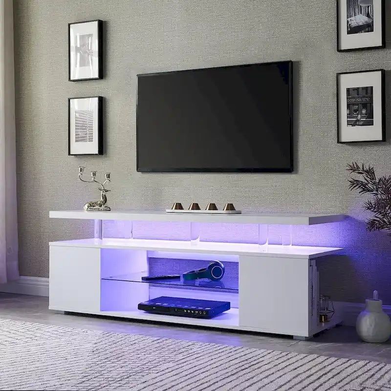63" TV Stand Entertainment Center with Side Cabinet and Open Shelves