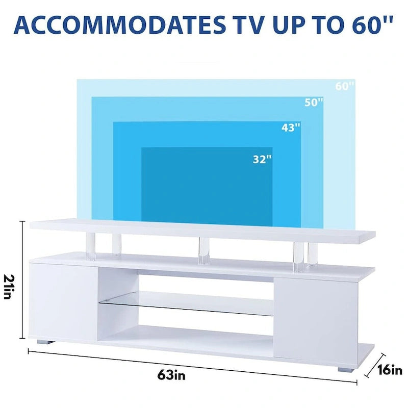63" TV Stand Entertainment Center with Side Cabinet and Open Shelves