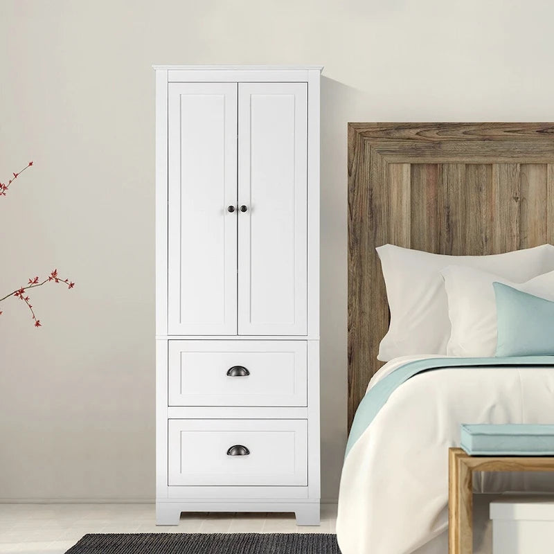 Tall Bathroom Storage Cabinet with 2 Drawers & Adjustable Shelves