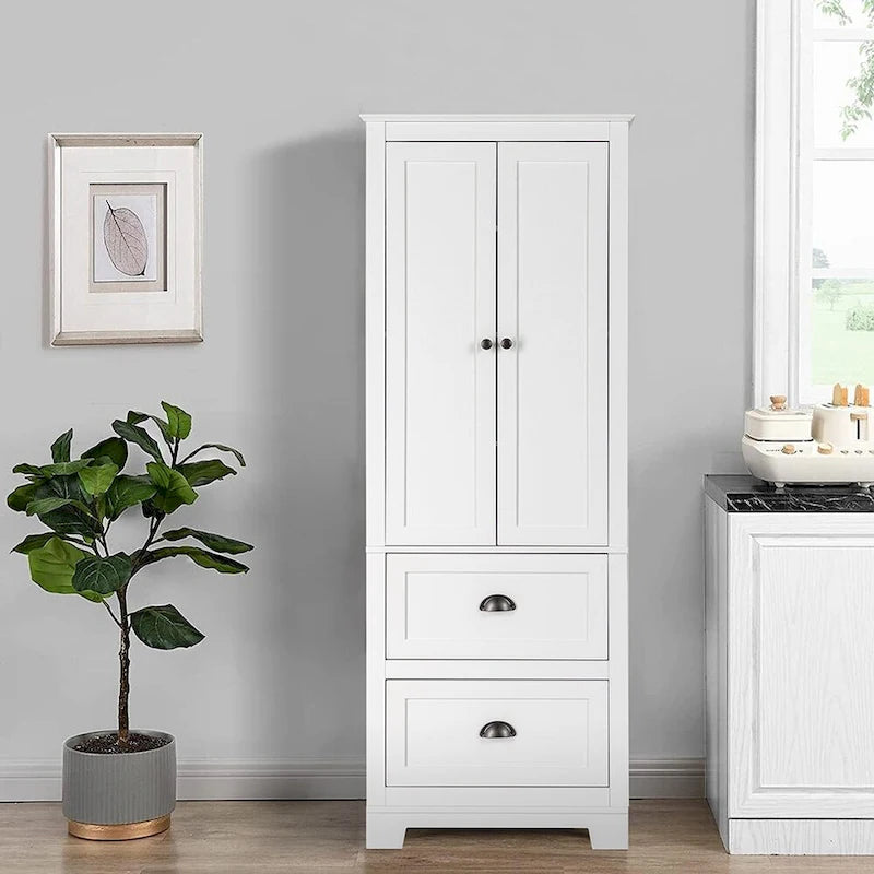 Tall Bathroom Storage Cabinet with 2 Drawers & Adjustable Shelves