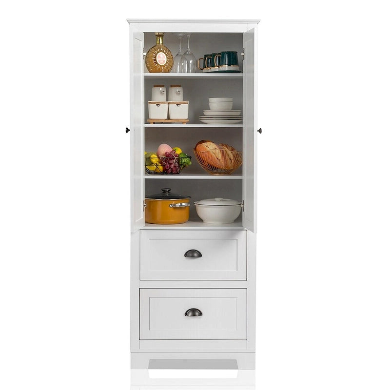 Tall Bathroom Storage Cabinet with 2 Drawers & Adjustable Shelves