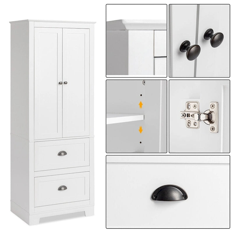 Tall Bathroom Storage Cabinet with 2 Drawers & Adjustable Shelves