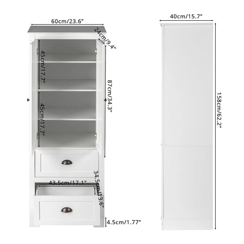 Tall Bathroom Storage Cabinet with 2 Drawers & Adjustable Shelves
